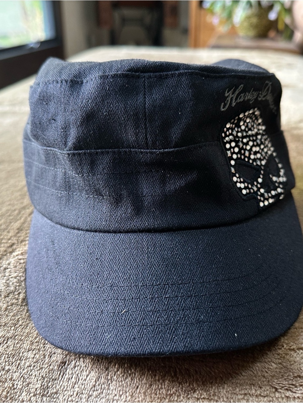 Harley-Davidson Black Cadet Cap with Studded Skull Emblem